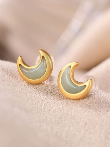925 Sterling Silver Jade Moon Cute Stud Earring