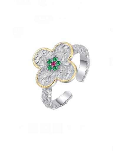 925 Sterling Silver Cubic Zirconia Clover Classic Band Ring
