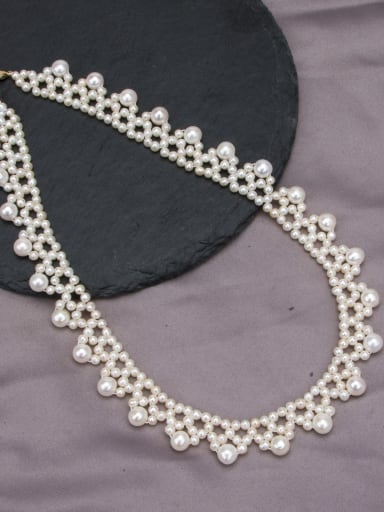 Brass Freshwater Pearl Flower Vintage Choker Necklace