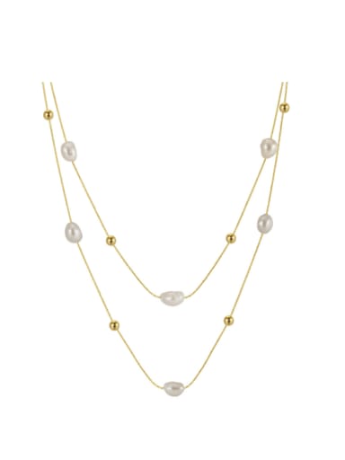 925 Sterling Silver Imitation Pearl Geometric Minimalist Multi Strand Necklace