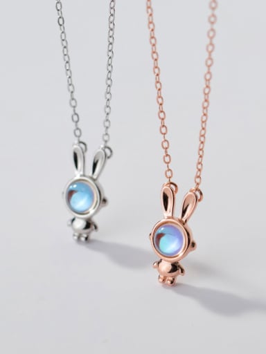 925 Sterling Silver Glass Stone Rabbit Minimalist Necklace