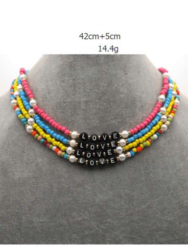 Stainless steel Imitation Pearl Multi Color Acrylic Letter Bead Bohemia Beaded Necklace