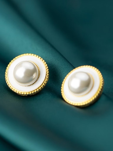 925 Sterling Silver Imitation Pearl Round Trend Stud Earring