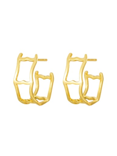 Gold square silver ear nail 925 Sterling Silver Hollow Geometric Minimalist Stud Earring