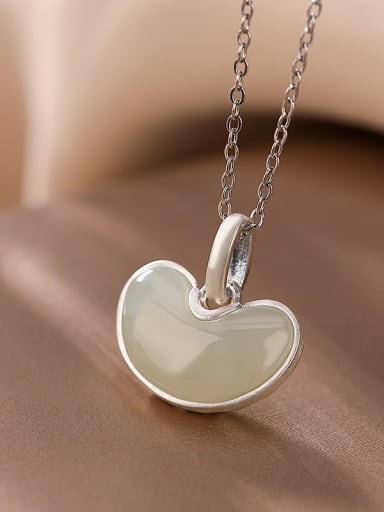 925 Sterling Silver Jade Vintage Heart  Pendant
