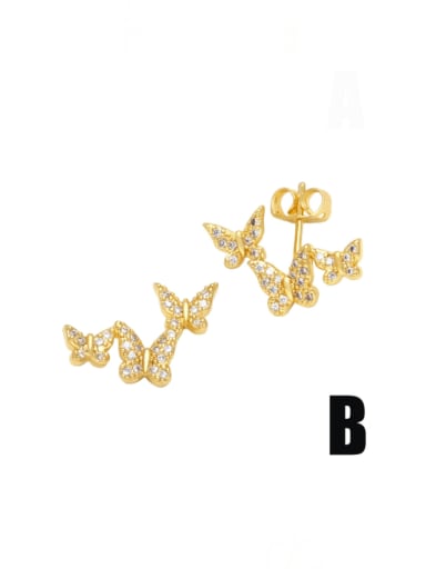B Brass Cubic Zirconia Heart Minimalist Stud Earring