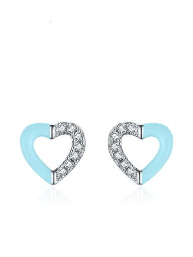 Blue Heart Earrings 925 Sterling Silver Enamel Heart Minimalist Stud Earring
