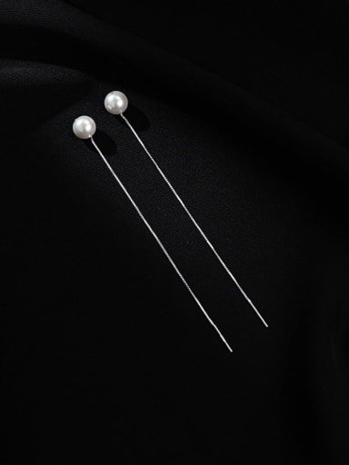 ES2321 ? 8MM ? 925 Sterling Silver Imitation Pearl Tassel Minimalist Threader Earring