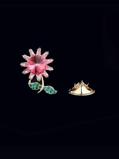 Brass Glass Stone Flower Minimalist Brooch