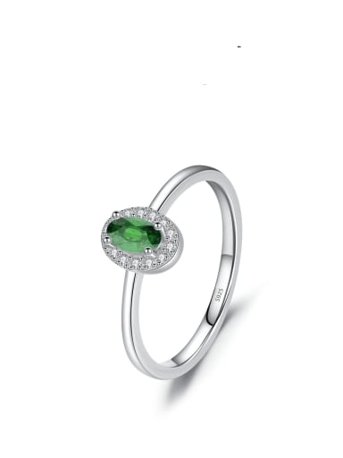 green 925 Sterling Silver Cubic Zirconia Geometric Dainty Band Ring