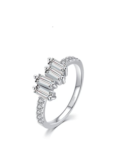 silver 925 Sterling Silver Cubic Zirconia Geometric Dainty Band Ring