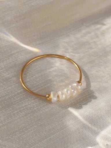 Titanium Steel Imitation Pearl Heart Minimalist Band Ring