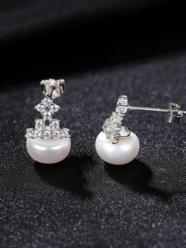 white 4I07 925 Sterling Silver Cubic Zirconia Crown Vintage Stud Earring