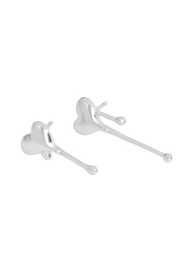 Silver [with pure Tremella plug] 925 Sterling Silver Heart Minimalist Stud Earring