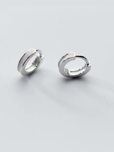 925 Sterling Silver Black Enamel Round Minimalist Huggie Earring