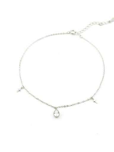 925 Sterling Silver Cubic Zirconia Water Drop Minimalist  Anklet