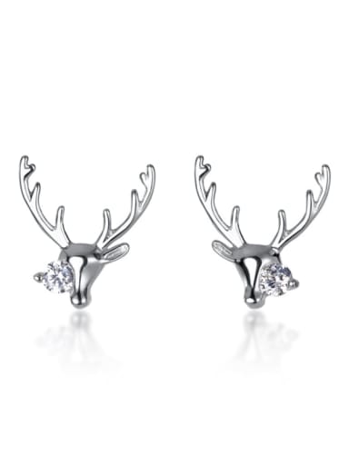 925 Sterling Silver Cubic Zirconia White Deer Minimalist Stud Earring