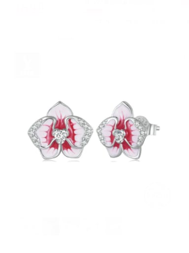 925 Sterling Silver Cubic Zirconia Enamel Flower Trend Stud Earring