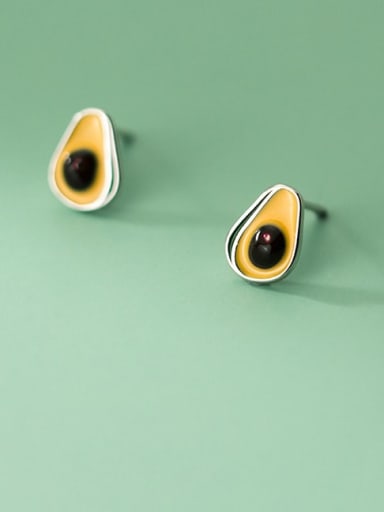 925 Sterling Silver Enamel Friut Avocado Cute Stud Earring