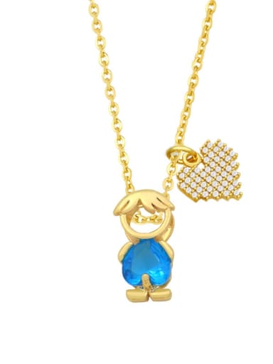 A boy blue Brass Cubic Zirconia Enamel Angel Cute Necklace