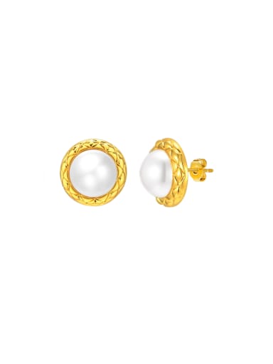 custom Brass Imitation Pearl Round Minimalist Stud Earring