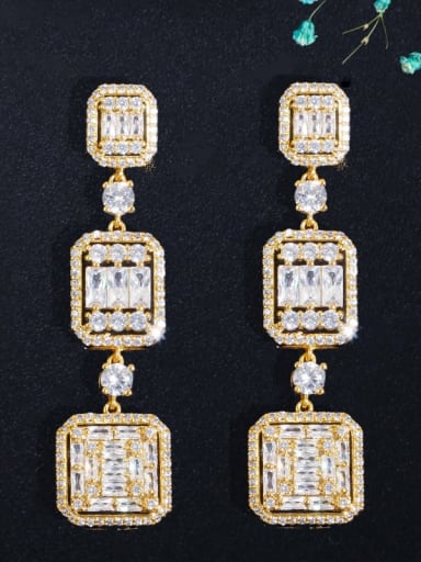 Gold Brass Cubic Zirconia Geometric Luxury Drop Earring