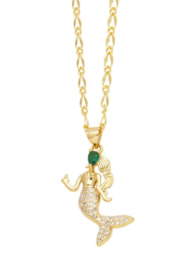 green Brass Cubic Zirconia Mermaid Trend Necklace