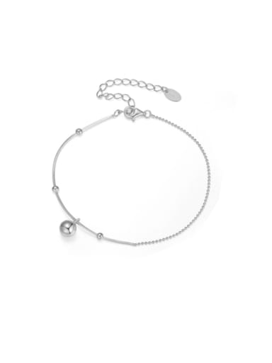 Platinum 925 Sterling Silver Beadc Minimalist Link Bracelet