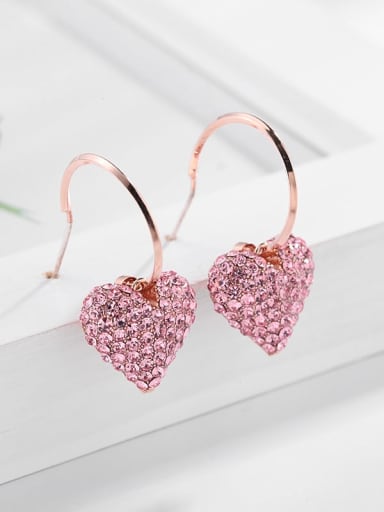 Brass Rhinestone Heart Dainty Hook Earring