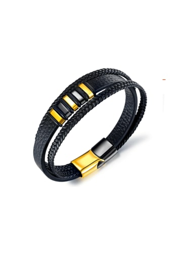 Stainless steel Artificial Leather Weave Hip Hop Strand Bracelet