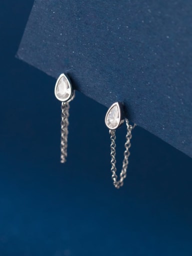 925 Sterling Silver Glass Stone Water Drop Minimalist Threader Earring