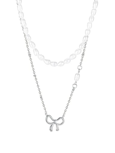 Titanium Steel Imitation Pearl Bowknot Minimalist Necklace