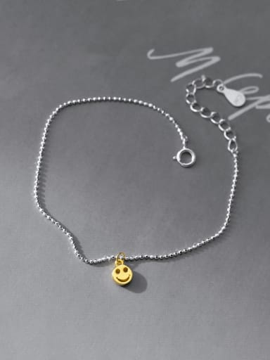 925 Sterling Silver Smiley Minimalist Beaded Chain Bracelet
