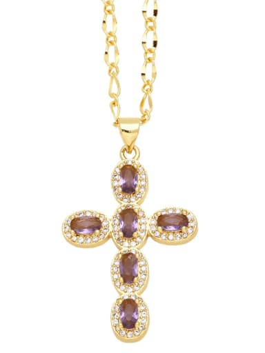 purple Brass Cubic Zirconia Cross Hip Hop Necklace