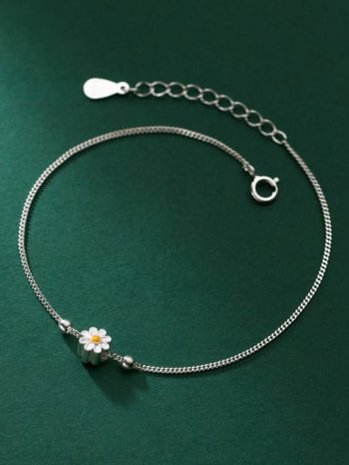 925 Sterling Silver Enamel Flower Minimalist Bracelet