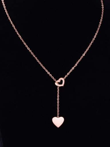 Titanium Smooth  Hollow Heart Minimalist Lariat Necklace