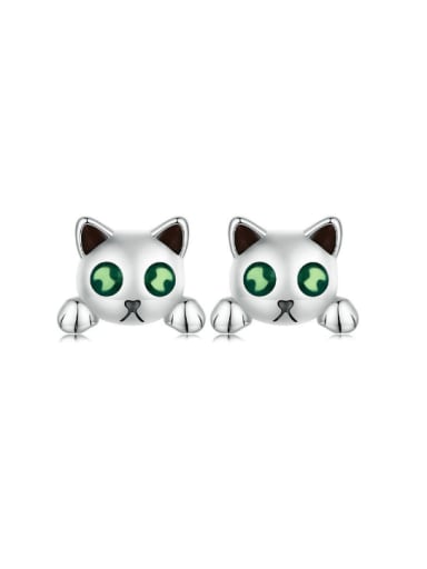 925 Sterling Silver Cubic Zirconia Cat Cute  Glow In The Dark Stud Earring