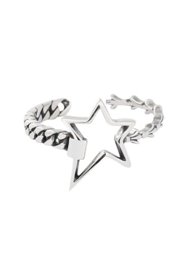 925 Sterling Silver  Retro simple irregular five-pointed star Band Ring