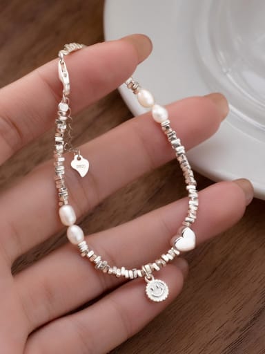 925 Sterling Silver Heart Minimalist Smiley Bracelet
