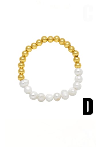 D Brass Imitation Pearl Geometric Hip Hop Beaded Bracelet