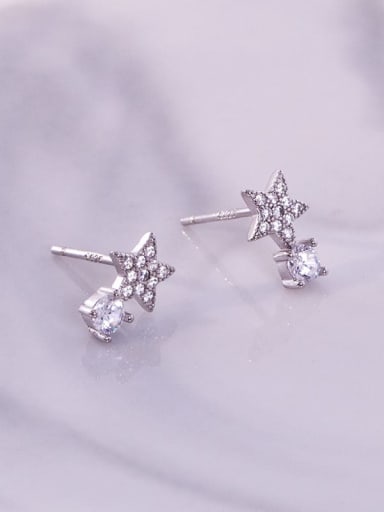 ES1556  Platinum 925 Sterling Silver Cubic Zirconia Star Dainty Cluster Earring