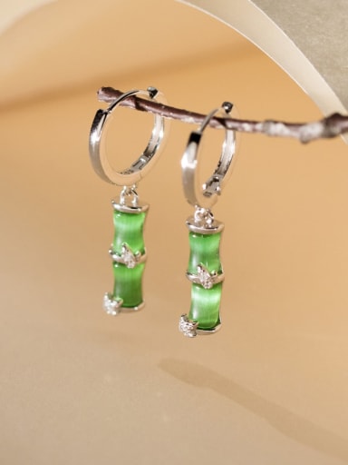 Bamboo cat eye and ear buckle green 925 Sterling Silver Cats Eye Bamboo Vintage Huggie Earring