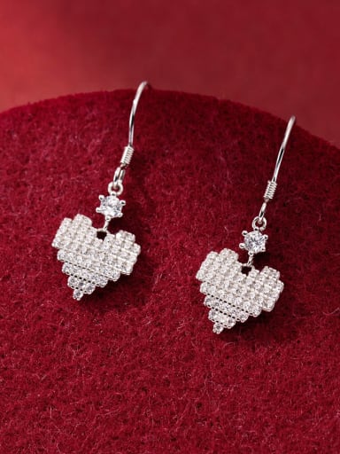 925 Sterling Silver Cubic Zirconia Heart Dainty Hook Earring