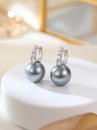ES2579 [Grey White Gold] 925 Sterling Silver Imitation Pearl Geometric Minimalist Huggie Earring