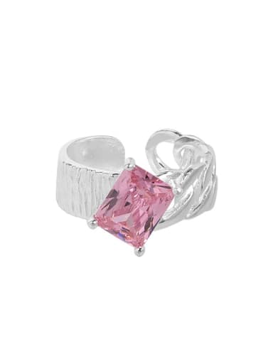 Silver [pink zircon] 925 Sterling Silver Cubic Zirconia Geometric Minimalist Band Ring