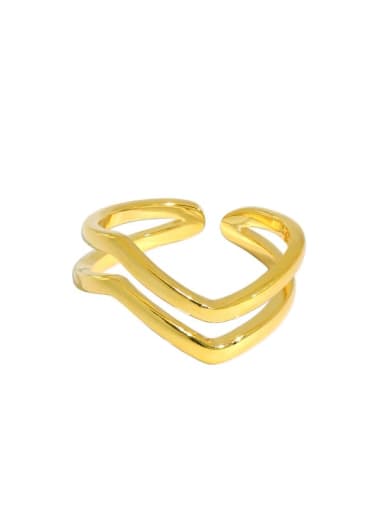 Gold [13 adjustable] 925 Sterling Silver Irregular Vintage Simple double-layer line wave  Band Ring