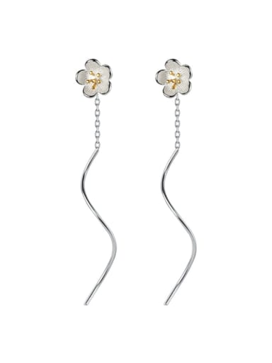 925 Sterling Silver  Enamel Flower Minimalist Threader Earring