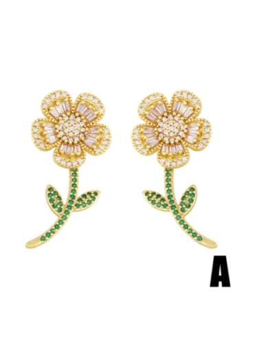 A Brass Cubic Zirconia Flower Cute Stud Earring