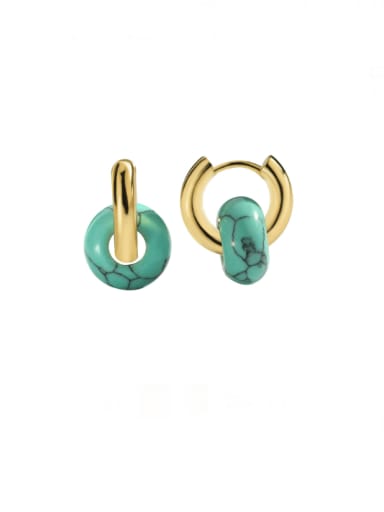 Brass Turquoise Geometric Vintage Huggie Earring