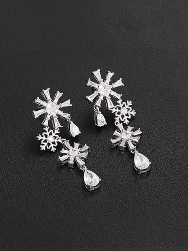 ES2418 platinum 925 Sterling Silver Cubic Zirconia Flower Dainty Drop Earring